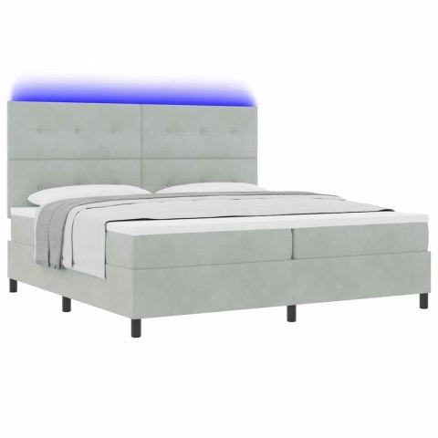 Łóżko z sprężyną LED Jasnoszary 200 x 200 cm tkanina