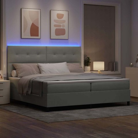 Łóżko z sprężyną LED Jasnoszary 200 x 200 cm tkanina