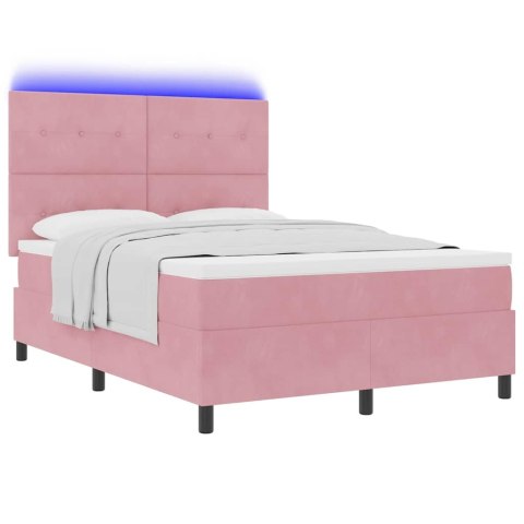 Łóżko z sprężyną LED z materacem Różowy 140 x 190 cm tkanina