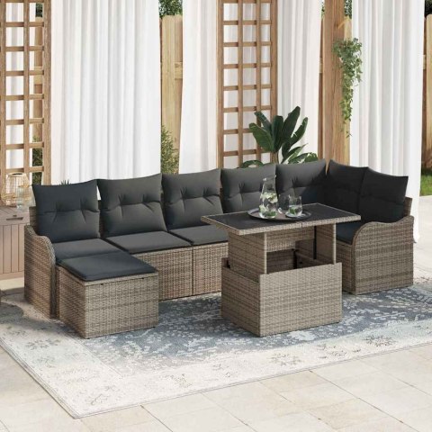 Zestaw Sof na Ogród z poduszką 8 pcs Szary Rattan poli