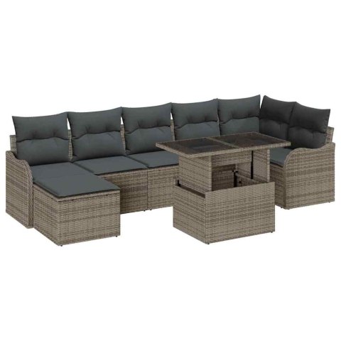 Zestaw Sof na Ogród z poduszką 8 pcs Szary Rattan poli