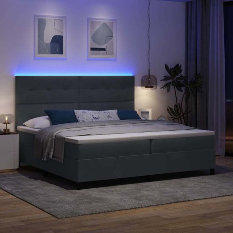 Łóżko z sprężyną LED Ciemnoszary 200 x 200 cm tkanina