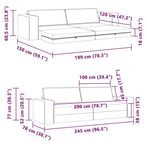 Sofa Bed 200cm Kremowy tkanina
