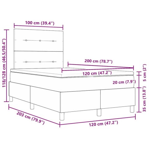 Łóżko z sprężyną LED Ciemnoszary 120 x 200 cm tkanina