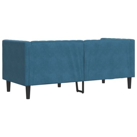 Sofa Chesterfield z wałkami, dwuosobowa, niebieska, aksamit
