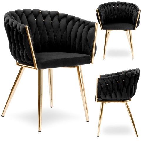 Krzesło welurowe plecione COFTON GOLD VELVET czarne