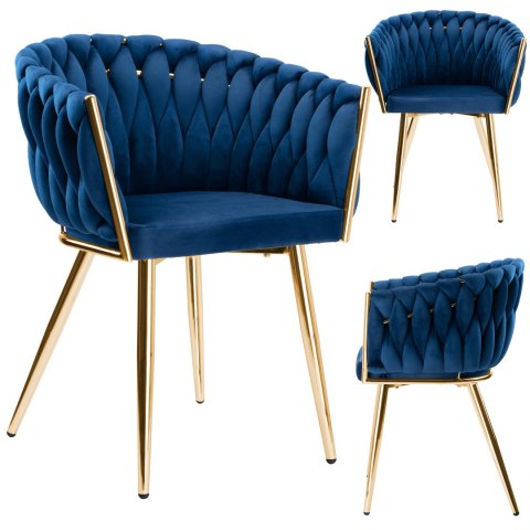Krzesło welurowe plecione COFTON GOLD VELVET granatowe