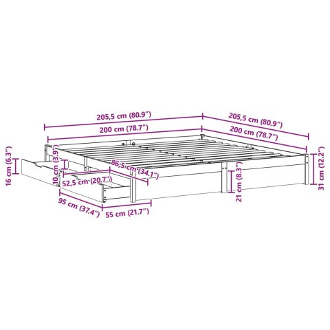 Ramka łóżka Woskowy Brąz 200 x 200 cm Lite drewno sosnowe