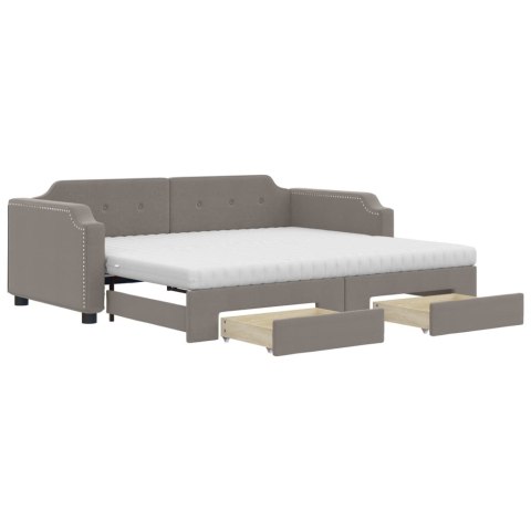 Sofa rozsuwana z szufladami, taupe, 90x200 cm, tkanina