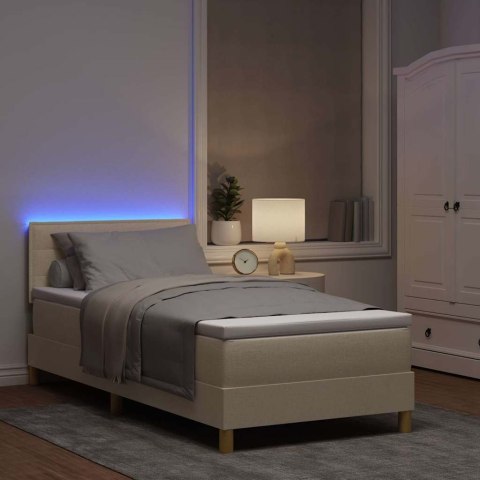 Łóżko z sprężyną LED z materacem Kremowy 100 x 200 cm tkanina