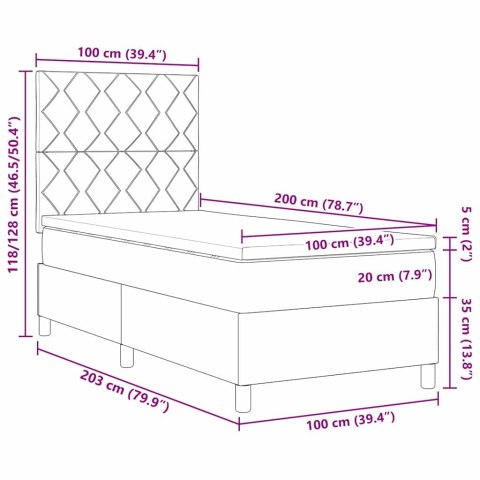 Łóżko sprężynowe z materacem Jasnoszary 100 x 200 cm tkanina