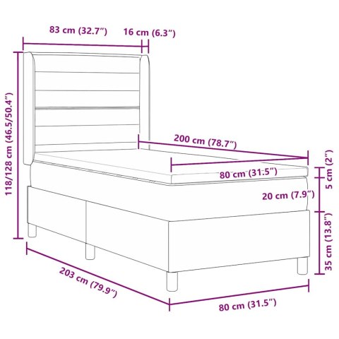 Łóżko sprężynowe z materacem Czarny 80 x 200 cm tkanina