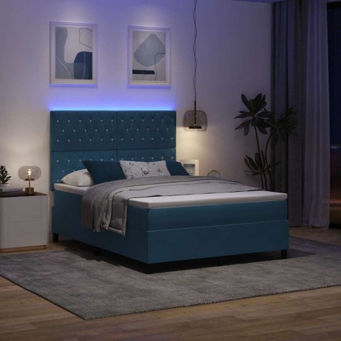 Łóżko z sprężyną LED Ciemnoniebieski 140 x 200 cm tkanina