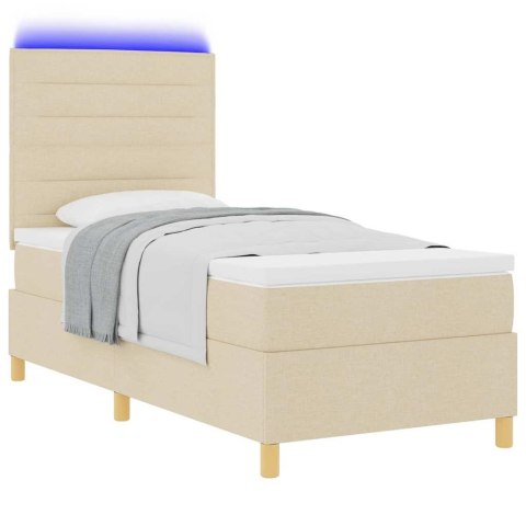 Łóżko z sprężyną LED z materacem Kremowy 100 x 200 cm tkanina