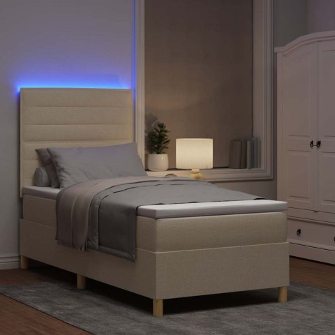 Łóżko z sprężyną LED z materacem Kremowy 100 x 200 cm tkanina