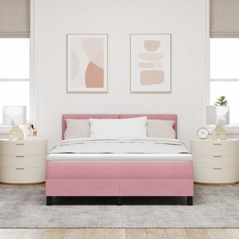 Łóżko z sprężyną LED z materacem Różowy 140 x 200 cm Aksamit