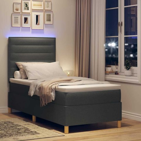 Łóżko z sprężyną LED Ciemnoszary 100 x 200 cm tkanina