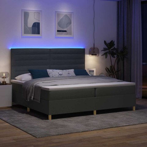 Łóżko z sprężyną LED Ciemnoszary 200 x 200 cm tkanina