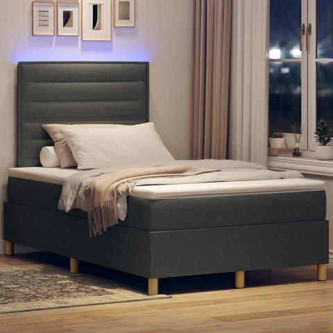 Łóżko z sprężyną LED Ciemnoszary 120 x 190 cm tkanina