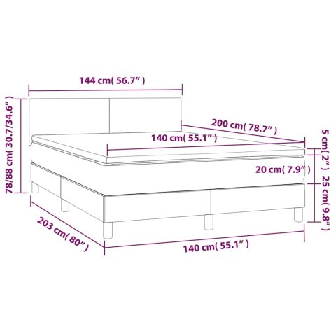 Łóżko kontynentalne, materac i LED, niebieski aksamit 140x200cm