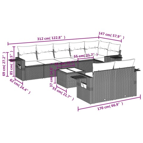 9-cz. zestaw wypoczynkowy do ogrodu, z poduszkami, czarny
