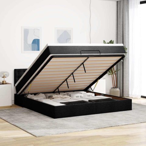 Łóżko Ottoman z materacem i LED, czarny, 180x200cm, tkanina