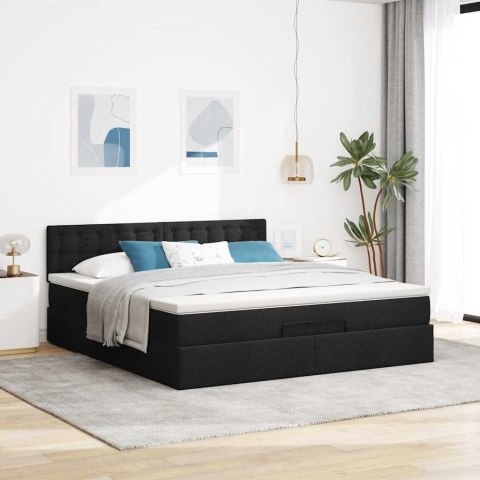 Łóżko Ottoman z materacem i LED, czarny, 180x200cm, tkanina