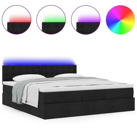 Łóżko Ottoman z materacem i LED, czarny, 180x200cm, tkanina