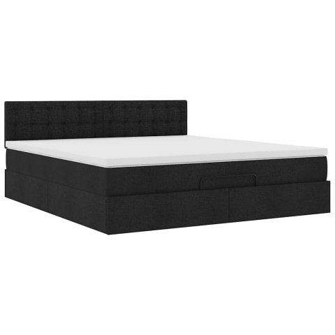 Łóżko Ottoman z materacem i LED, czarny, 180x200cm, tkanina