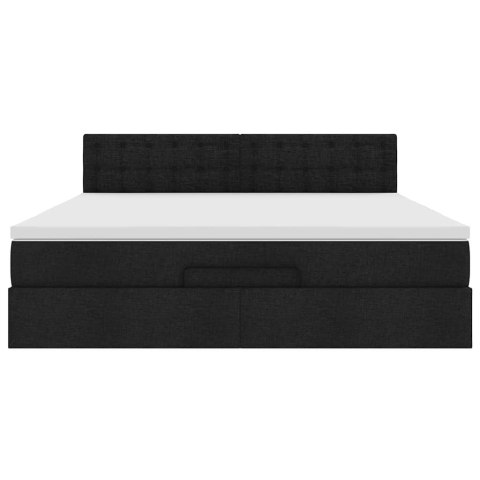 Łóżko Ottoman z materacem i LED, czarny, 180x200cm, tkanina