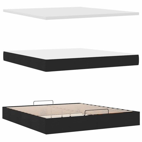Łóżko Ottoman z materacem i LED, czarny, 180x200cm, tkanina
