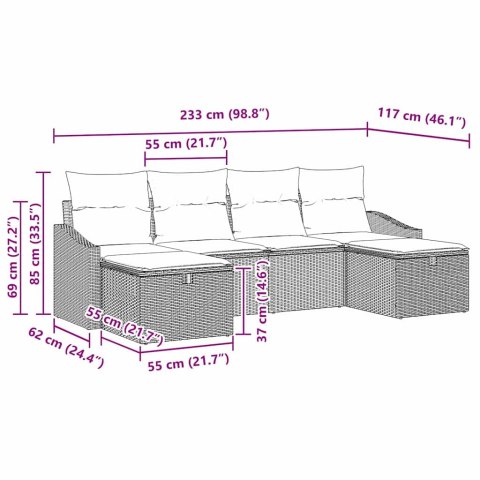 Zestaw Sof z poduszką 6 pcs polirattan
