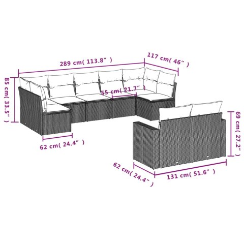 9-cz. zestaw wypoczynkowy do ogrodu, z poduszkami, czarny