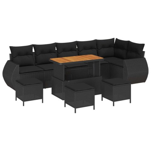 Zestaw Sof na Ogród z poduszką 10 pcs Czarny Rattan poli