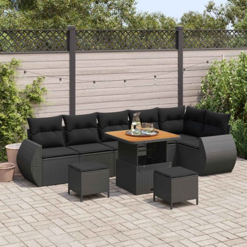 Zestaw Sof na Ogród z poduszką 9 pcs Czarny Rattan poli