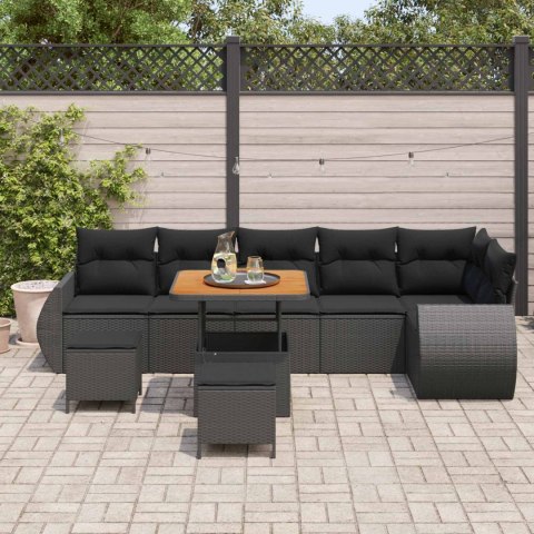Zestaw Sof na Ogród z poduszką 9 pcs Czarny Rattan poli