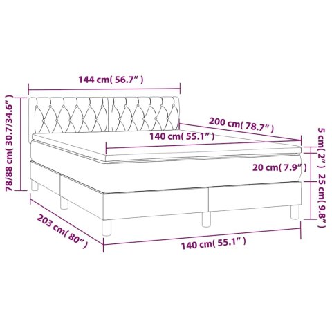 Łóżko kontynentalne, materac i LED, niebieski aksamit 140x200cm