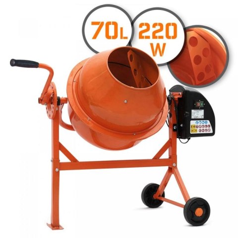 Betoniarka mobilna 70l, 220W, stalowa konstrukcja, 2 koła