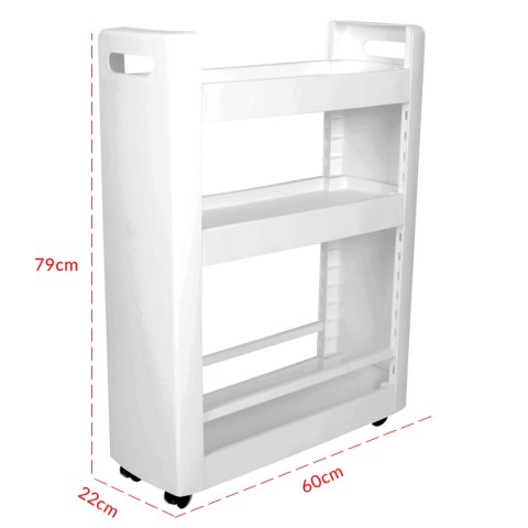 Szafka mobilna 3 półki 60x22x79cm z kółkami, biała