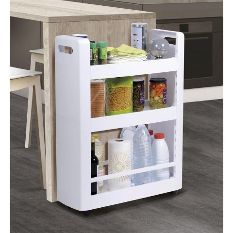 Szafka mobilna 3 półki 60x22x79cm z kółkami, biała