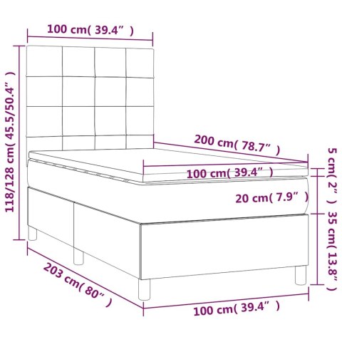 Łóżko kontynentalne, materac i LED, niebieski aksamit 100x200cm