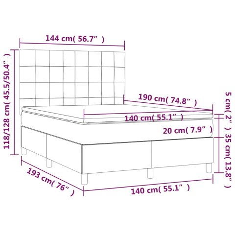 Łóżko kontynentalne, materac i LED, niebieski aksamit 140x190cm