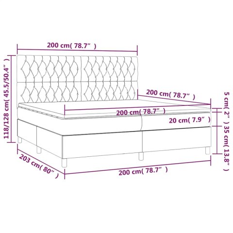 Łóżko kontynentalne, materac i LED, niebieski aksamit 200x200cm