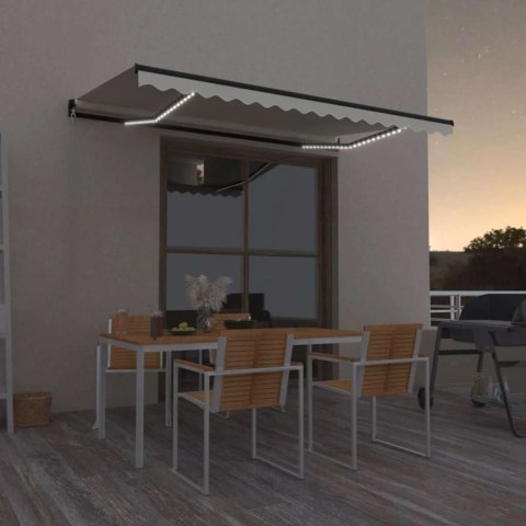 Ręcznie zwijana markiza z LED, 450 x 300 cm, kremowa