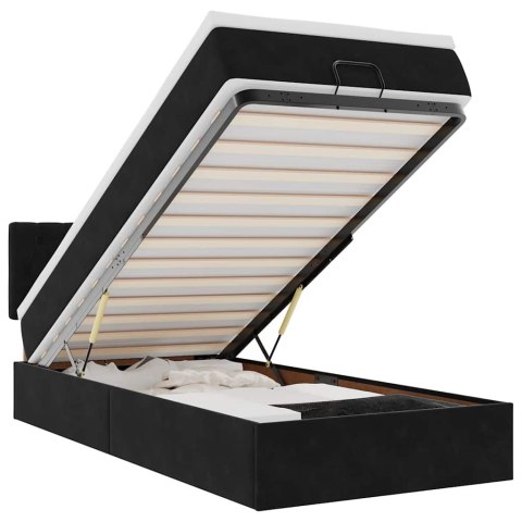 Łóżko Ottoman z materacem i LED, czarny, 80x200cm, aksamit