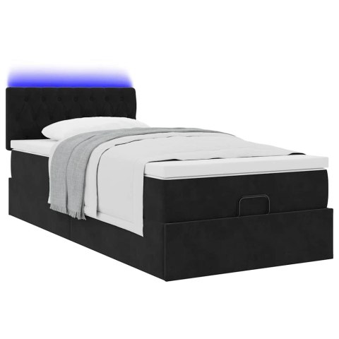 Łóżko Ottoman z materacem i LED, czarny, 80x200cm, aksamit