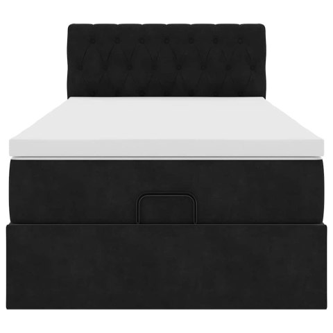 Łóżko Ottoman z materacem i LED, czarny, 80x200cm, aksamit