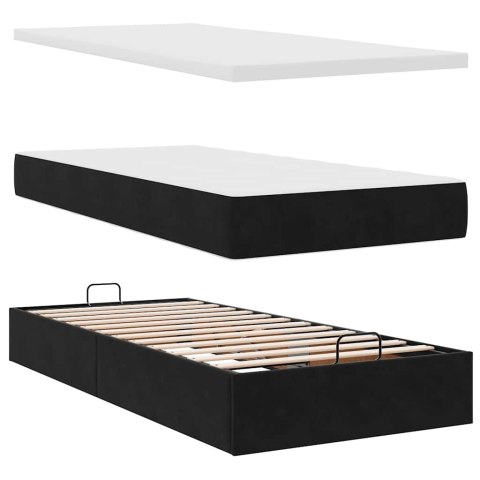 Łóżko Ottoman z materacem i LED, czarny, 80x200cm, aksamit