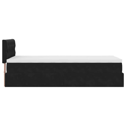 Łóżko Ottoman z materacem i LED, czarny, 80x200cm, aksamit