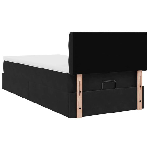 Łóżko Ottoman z materacem i LED, czarny, 80x200cm, aksamit